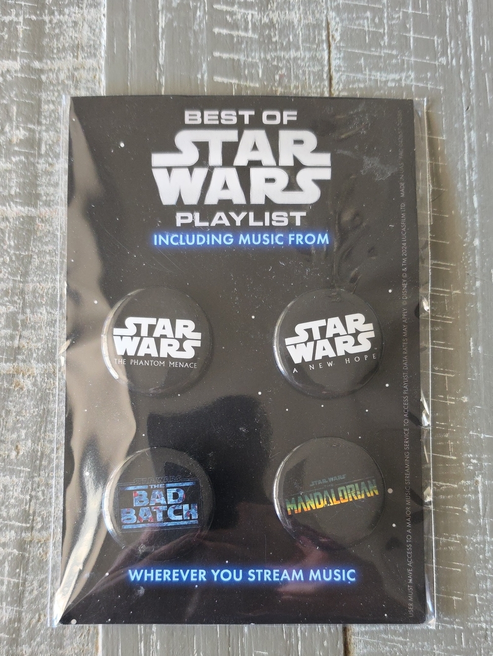 Star Wars Best Of Playlist 4 Button Pin Set Music Bad Batch Mandalorian NEW